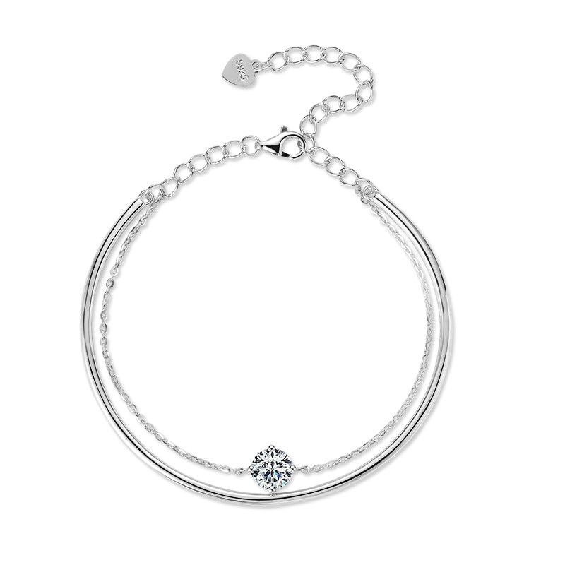 AURÉN Luxe Moissanite Bracelet – Double-Layer Design in S925 Silver / 18K Gold