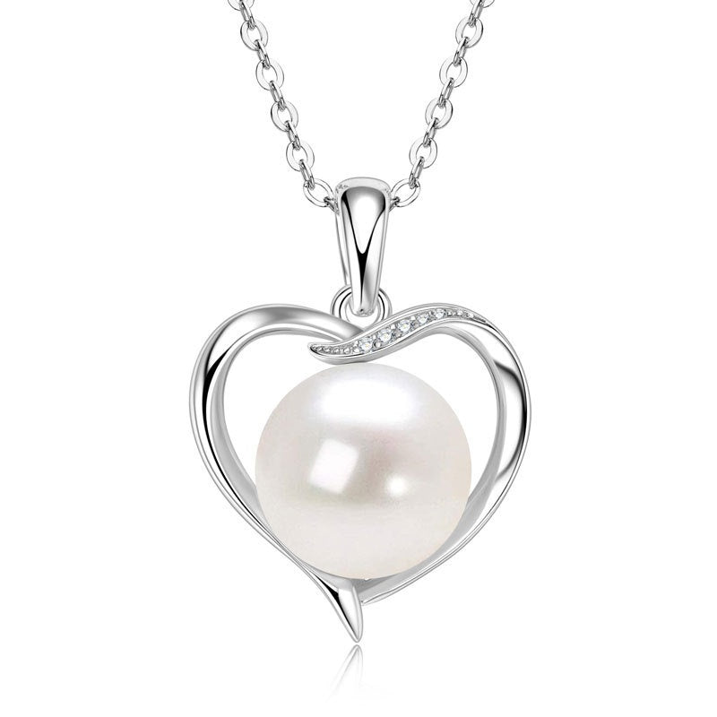 AURÉN | Amour Necklace — Heart-Shaped Freshwater Pearl Pendant|925 Sterling Silver / 18K Gold