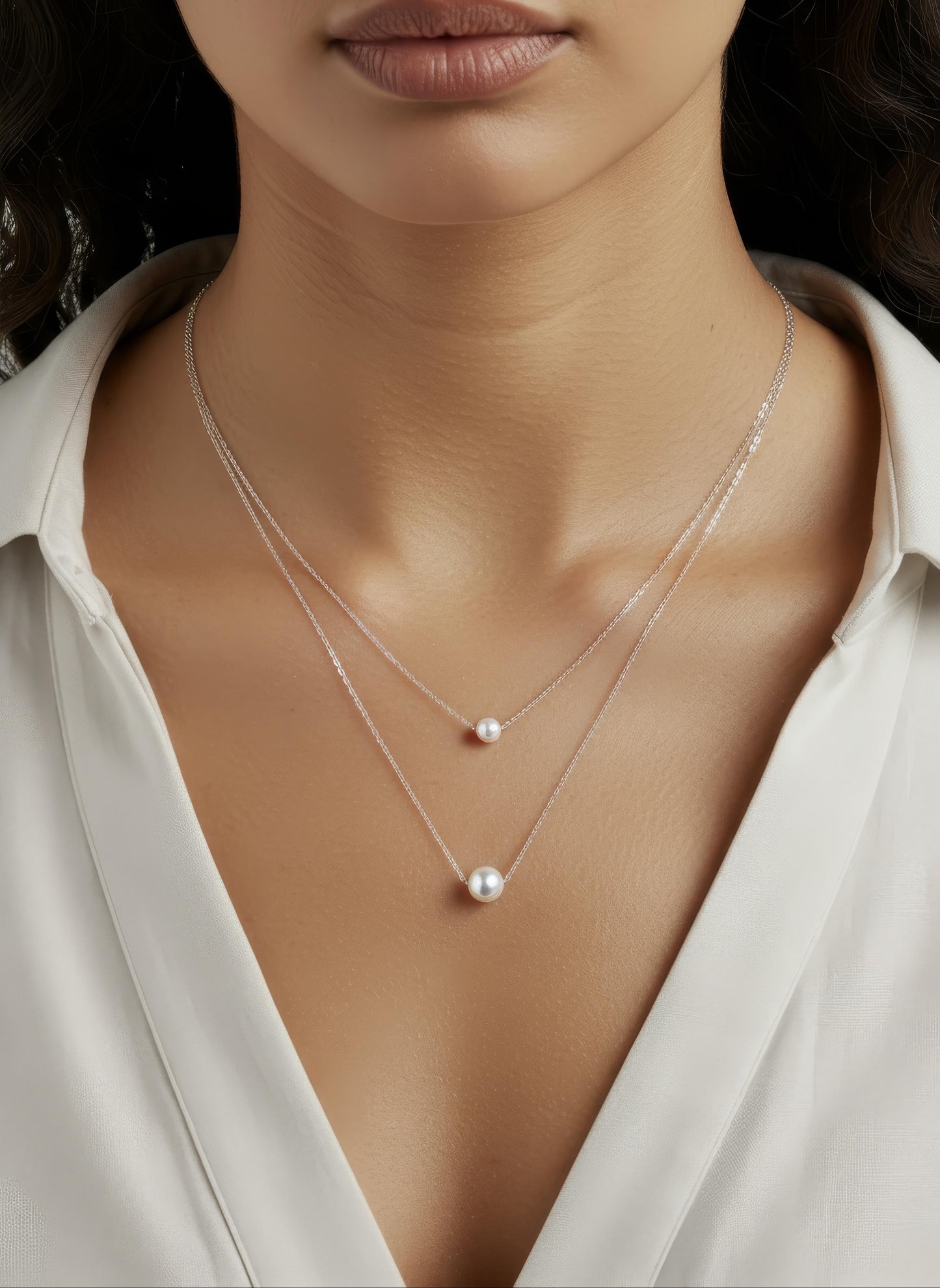 AURÉN Vionelle Double-Layer Pearl Necklace | S925 Sterling Silver / 18K Gold Vermeil