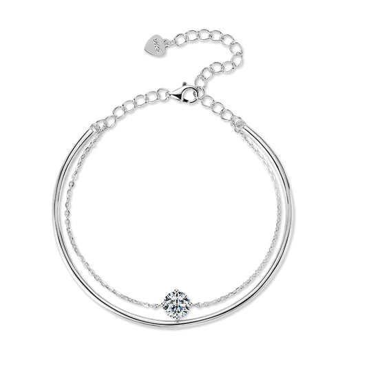 AURÉN Luxe Moissanite Bracelet – Double-Layer Design in S925 Silver / 18K Gold