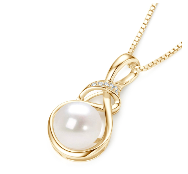 AURÉN Lunaria Grace Pearl & Moissanite Pendant Necklace | S925 Sterling Silver/ 18K Gold
